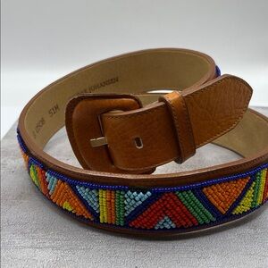 Western Beaded Colorful Vegan Leather Belt Colorful Bead Pattern